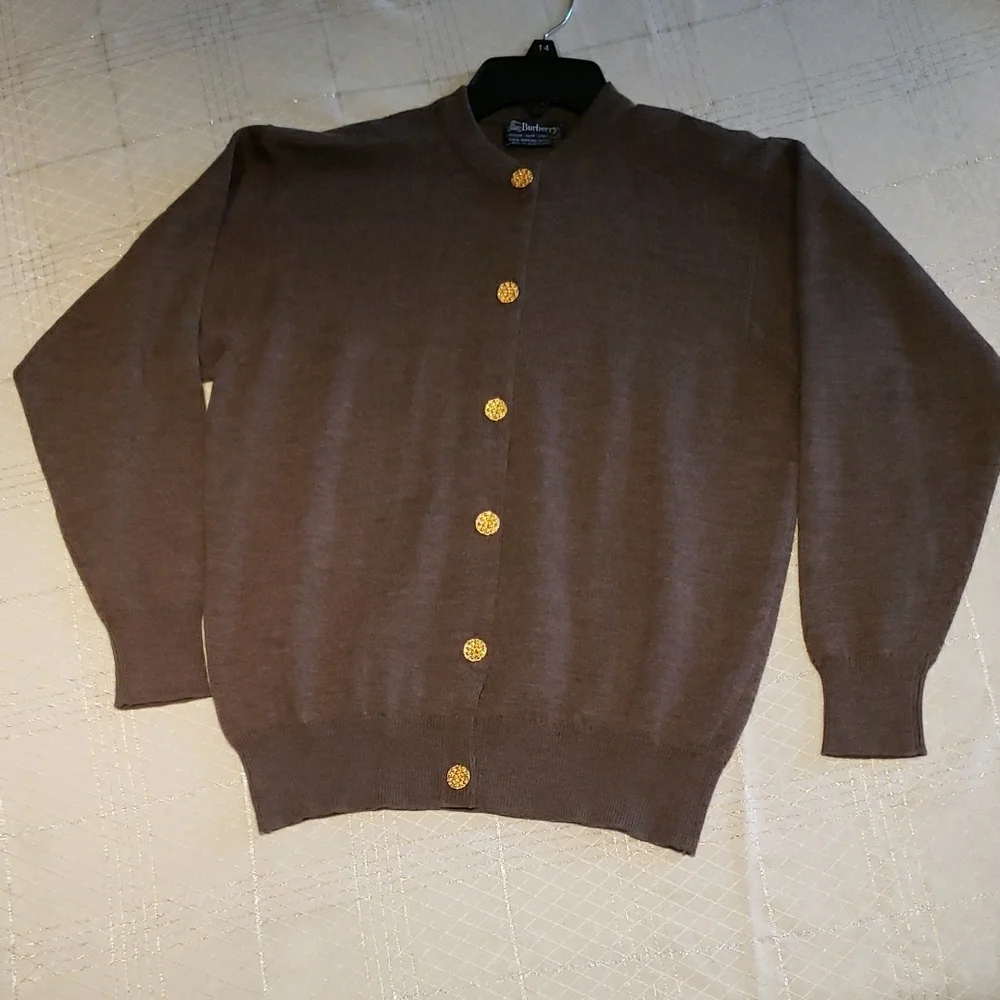 Burberry Vintage Women's 100% Merino Wool Cardigan Sweater with Gold Buttons - Picture 1 of 14